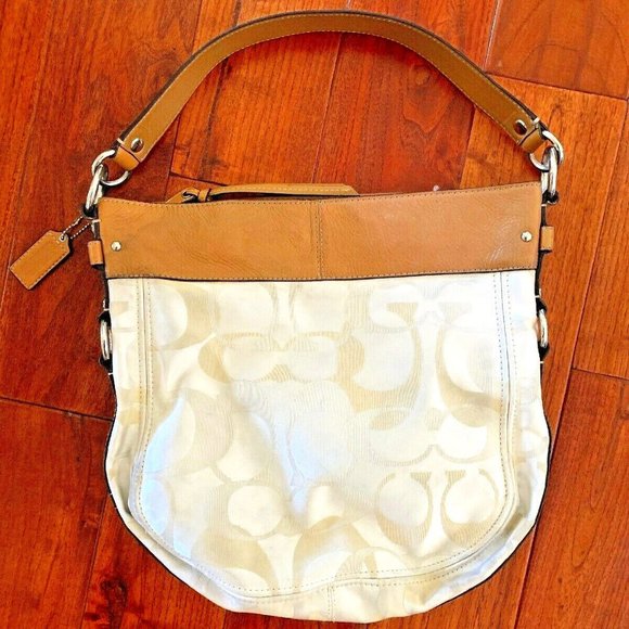 COACH SIGNATURE CANVAS IVORY TOTE LARGE ZIP TOP BAG C1082-F14710 HOBO - Picture 1 of 6